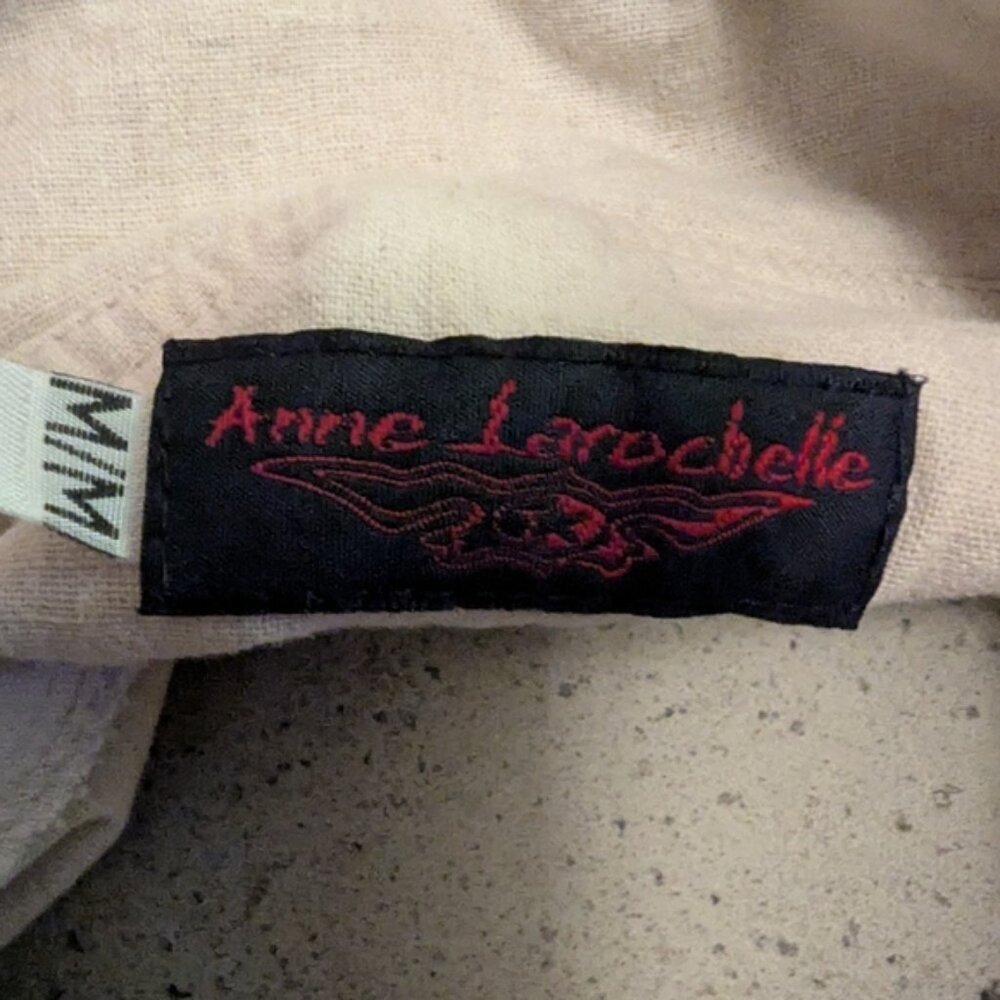 Medieval linen shirt with leather lacing at collar Designer Anne LaRochelle - Picture 4 of 8